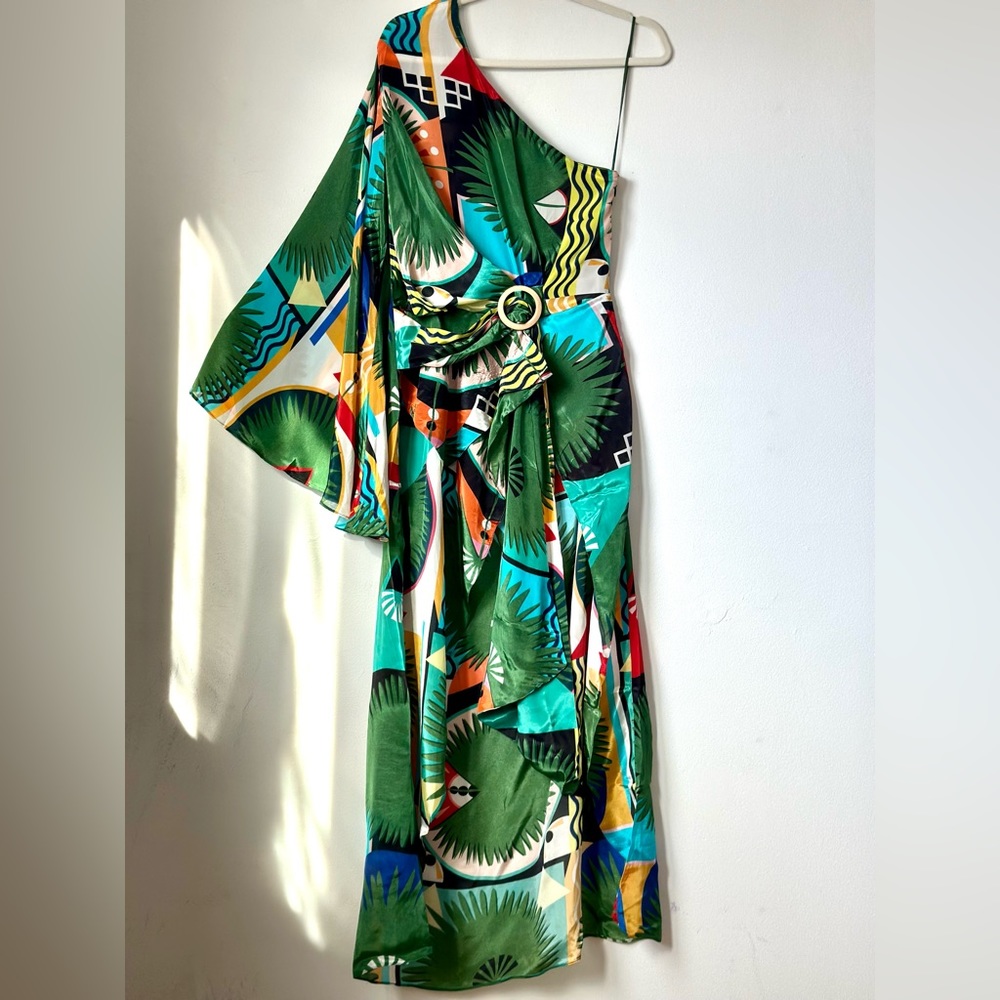 FARM RIO MIDI DRESS SILK GREEN